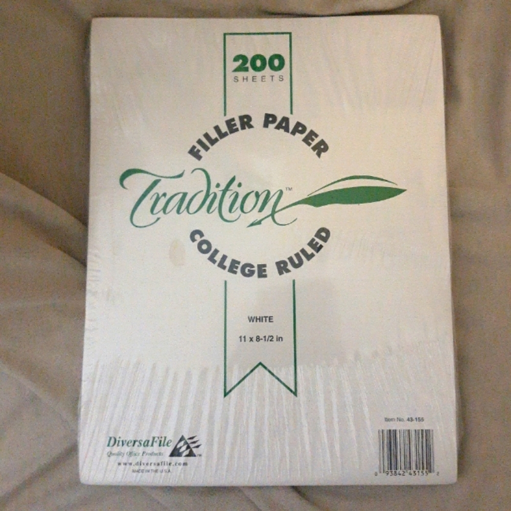 Diversa File Tradition filler paper 200 SHEETS LOOSELEAF 3 HOLE COLLEGE RULE
